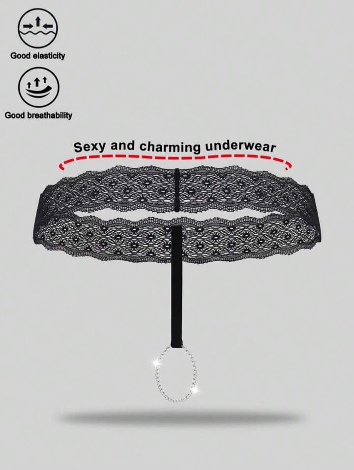 Men's Alluring highly attractive black lace detachable chain sexy underwear